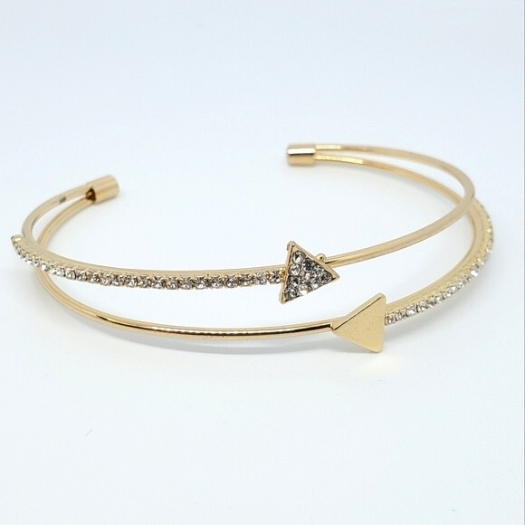 Gorgeous Pave Rhinestone Arrow Gold Cuff Bracelet - Picture 2 of 3